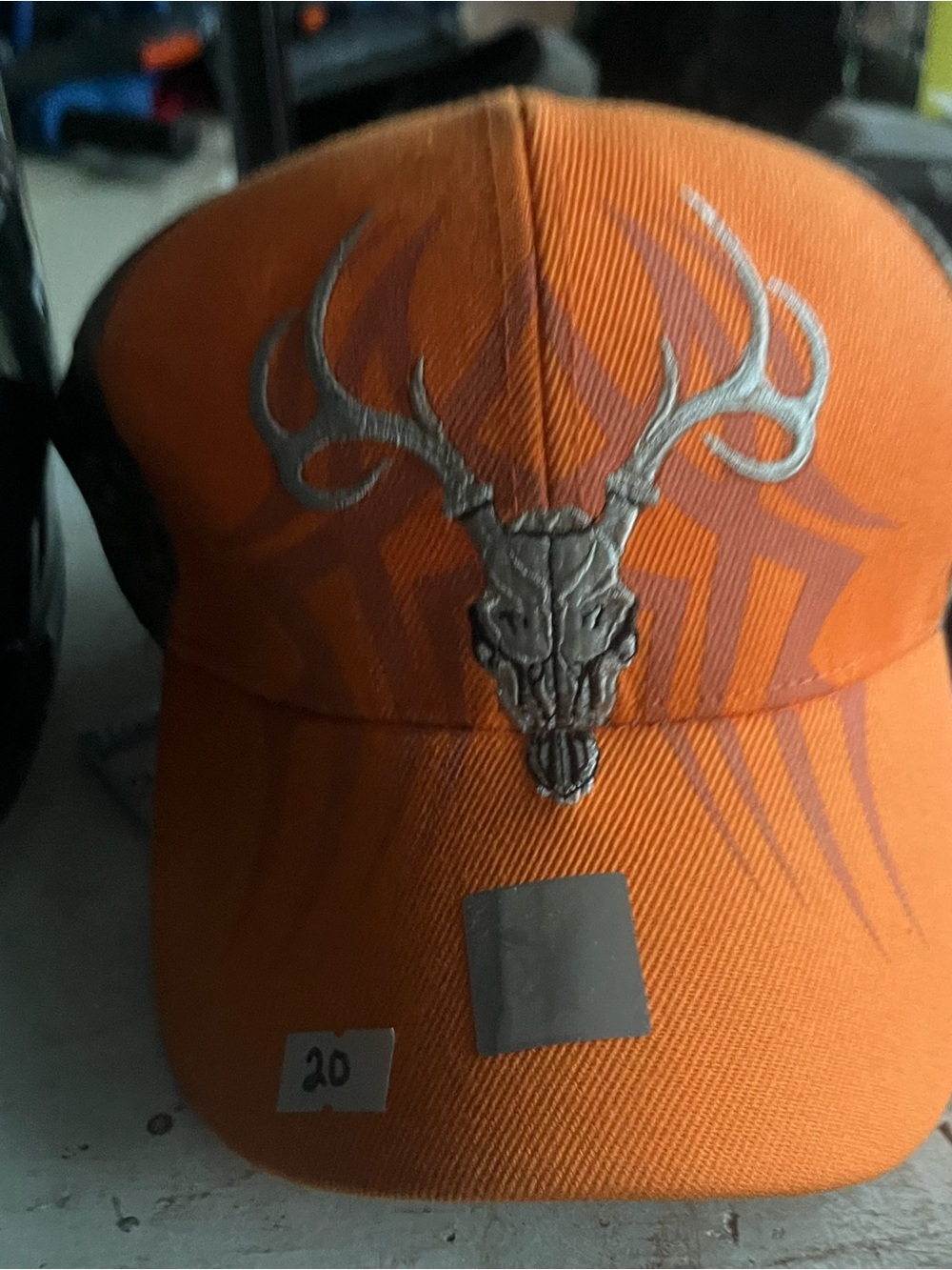 Orange Baseball Cap with Antler Skull Patch